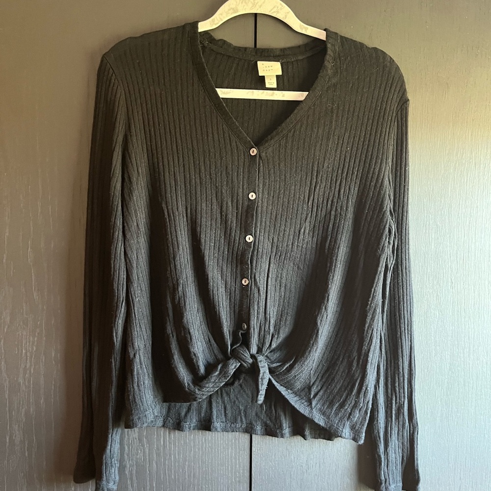 a new day Black Ribbed Knot Bottom Top